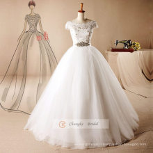 White Lace Appliqued Strapless Wedding Dress Back Lace Up Pompon Dress